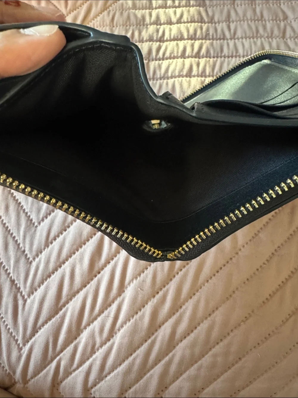 Coach Black Pebbled Leather Zip Wallet with Gold Logo - Picture 4 of 4